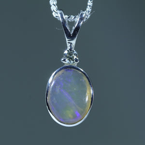 Natural Australian Crystal Opal Silver and Diamond Pendant