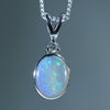 Natural Australian Crystal Opal Silver and Diamond Pendant