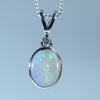 Australian Solid Crystal Opal and Diamond Silver Pendant with Silver Chain (8.5mm x 6.5mm) Code - FF241  lol