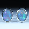 Natural Australian Lightning Ridge Silver Opal Stud Earrings