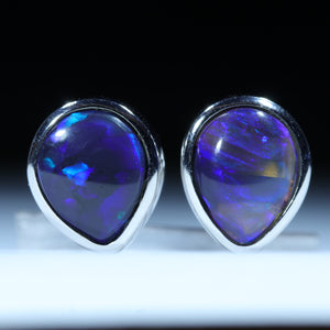 Natural Australian Black Opal Silver Stud Earrings