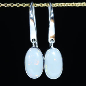 Natural Australian Lightning Ridge Silver Opal Drop Earrings