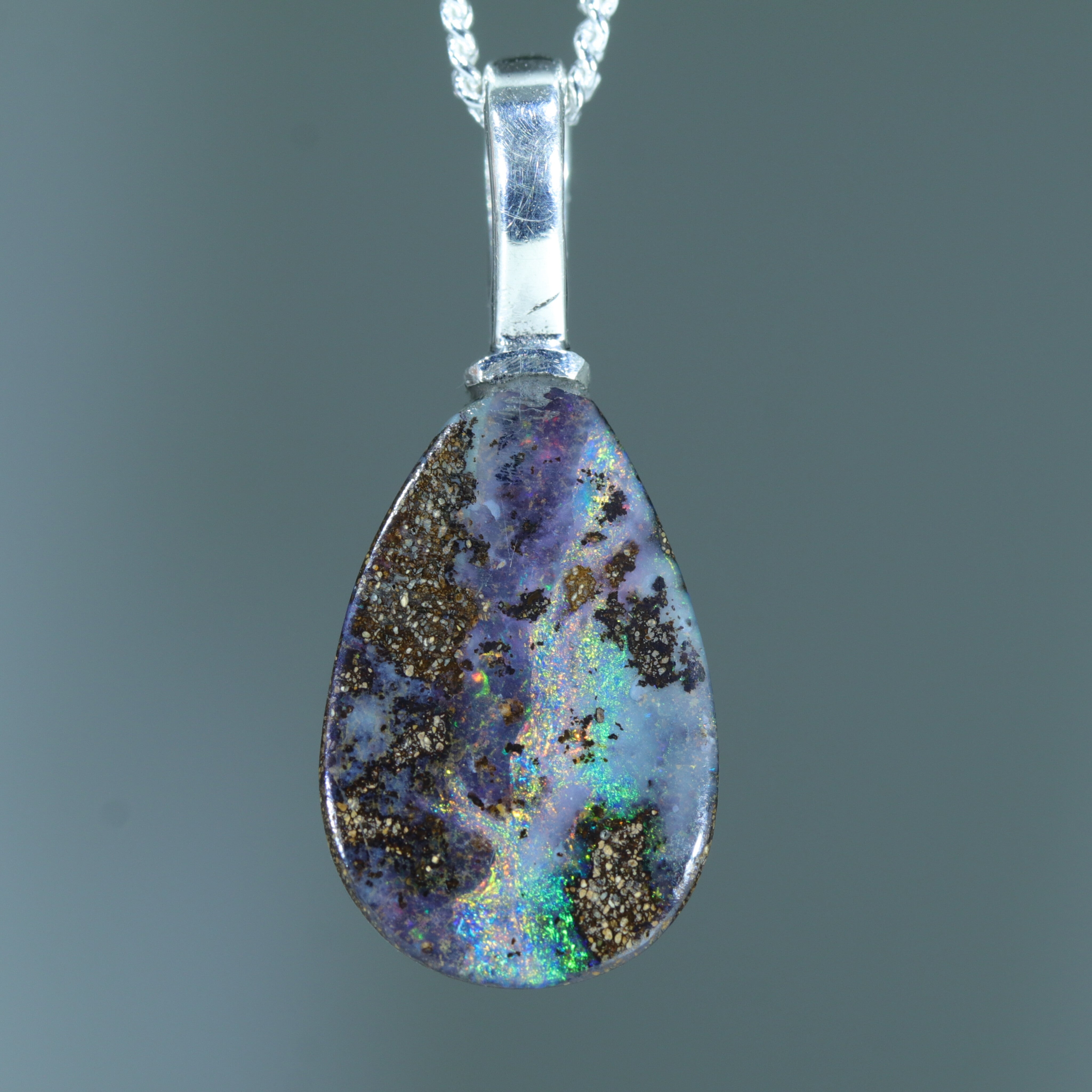 Australian Boulder Opal Silver Pendant with Silver Chain (14mm x 9.5mm) Code - FF416
