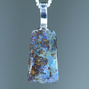 Natural Australian Queensland Boulder Opal Silver Pendant