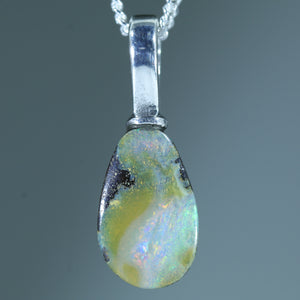 Natural Australian Queensland Boulder Opal Silver Pendant