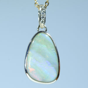 Natural Australian Boulder Opal Gold and Diamond Pendant