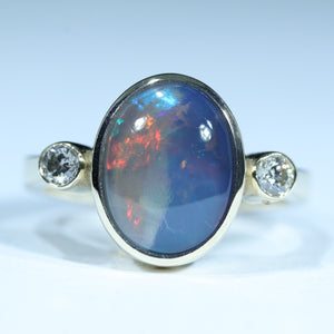 Natural Australian Lightning Ridge Opal - Gold and Diamond Ring