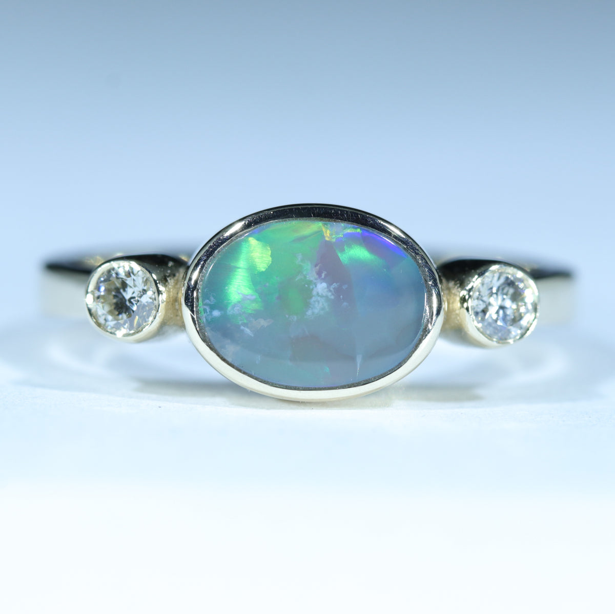 Natural Australian Lightning Ridge Opal Ring - Diamonds