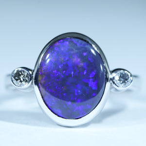 Natural Australian Black Opal White Gold and Diamond Ring