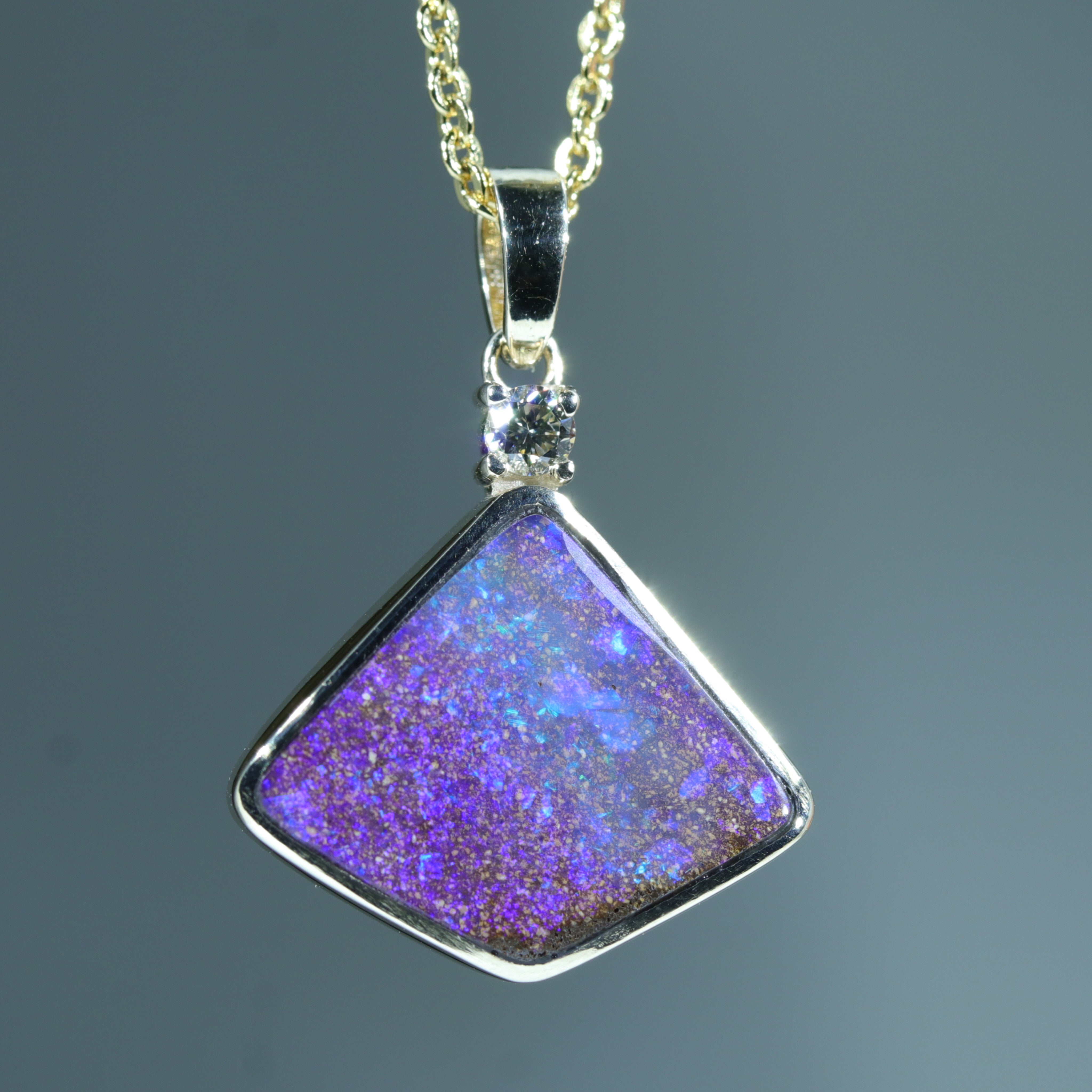 Natural Australian Boulder Opal and Diamond Gold Pendant (16.5mm x 14mm) Code - AA181