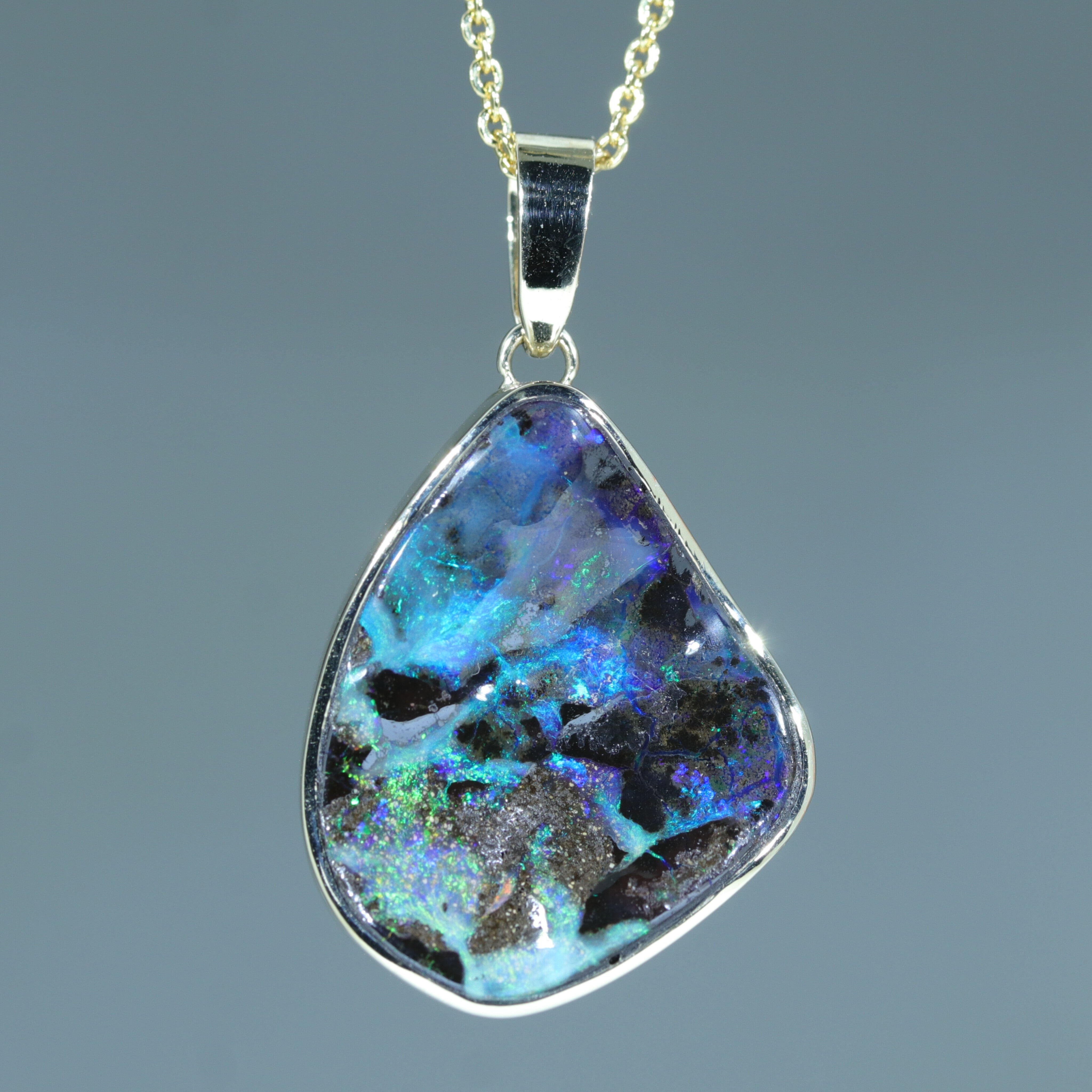 Natural Australian Boulder Opal Gold Pendant (25mm x 20mm) Code - AA131