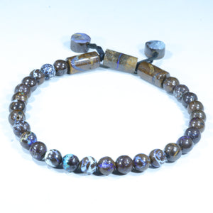 Natural Australian Boulder Opal Matrix Adjustable Bead Bracelet