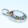 Natural Australian White Opal & Gemstone Gold Pendant (Opal - 10mm x 8mm) Code - AA193