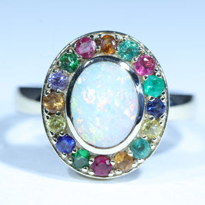 Natural Australian white Opal Gold and Gemstone Ring