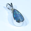 Australian Boulder Opal and Diamond Silver Pendant with Silver Chain (11mm x 6mm)  Code - FF466