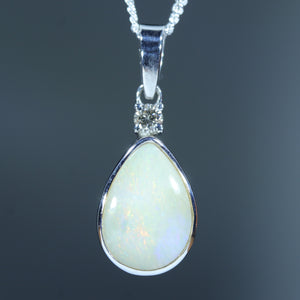 Natural Australian Boulder Opal Silver and Diamond Pendant