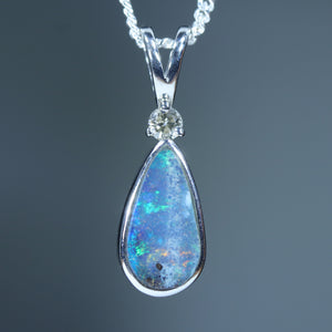 Natural Australian Boulder Opal Silver and Diamond Pendant