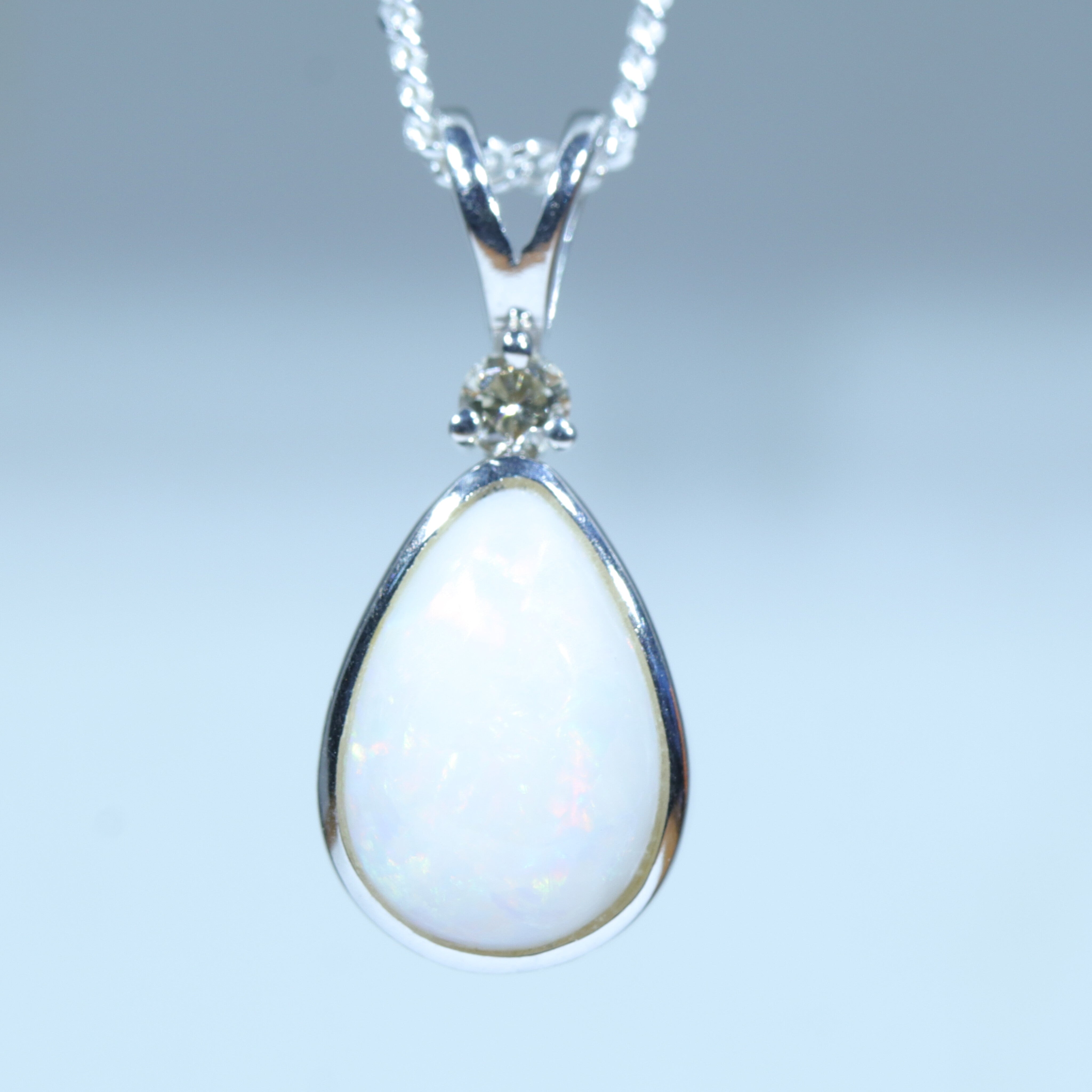 Coober Pedy Opal and Diamond Silver Pendant with Silver Chain (11mm x 8mm) Code - FF505