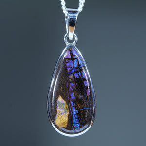 Natural Australian Boulder Opal Silver Pendant