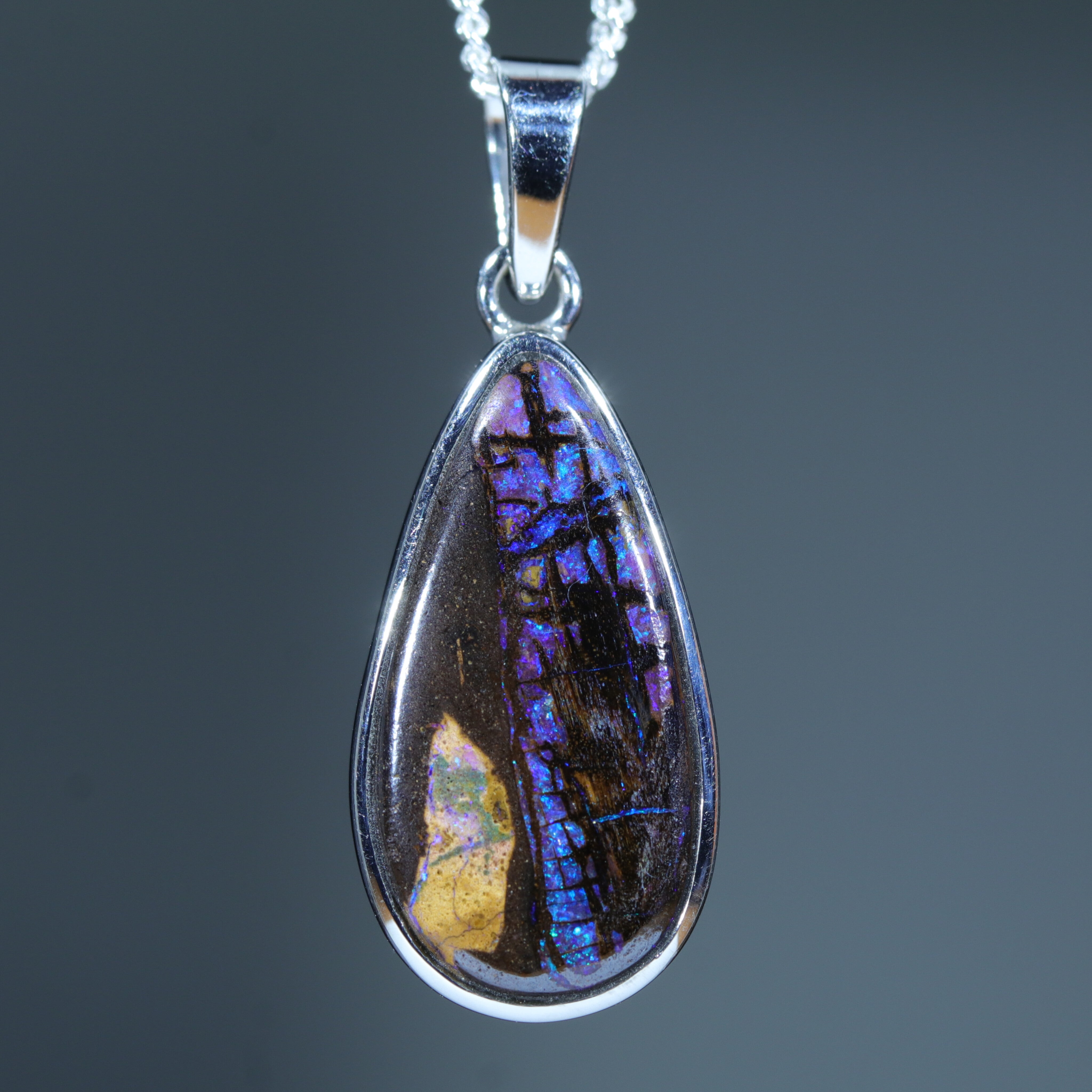 Queensland Boulder Opal Silver Pendant with Silver Chain (18mm x 9.5mm) Code - FF781