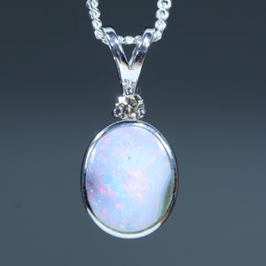 Natural Australian Boulder Opal Silver and Diamond Pendant