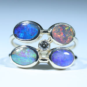 Natural Australian Boulder Opal Gold and Diamond Ring