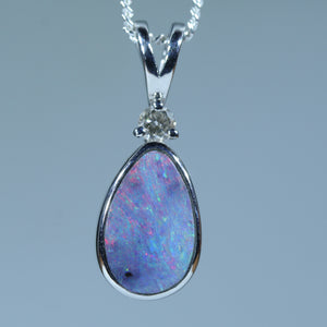 Natural Australian Boulder Opal Silver and Diamond Pendant