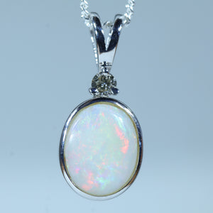 Natural Australian White Opal Silver and Diamond Pendant