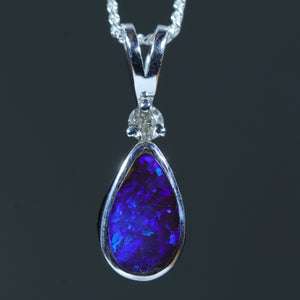 Natural Australian Boulder Opal Silver and Diamond Pendant