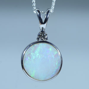 Natural Australian Crystal Opal Silver and Diamond Pendant