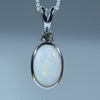 Natural Australian White Opal Silver and Diamond Pendant