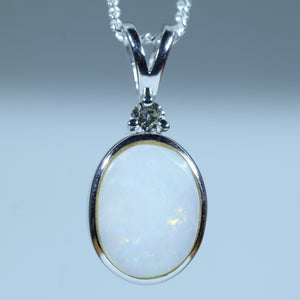 Natural Australian White Opal Silver and Diamond pendant