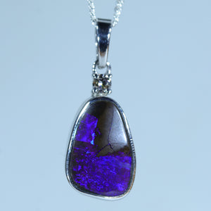 Natural Australian Boulder Opal Silver and Diamond Pendant