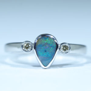 Natural Australian Boulder Opal Silver and Diamond Opal Ring