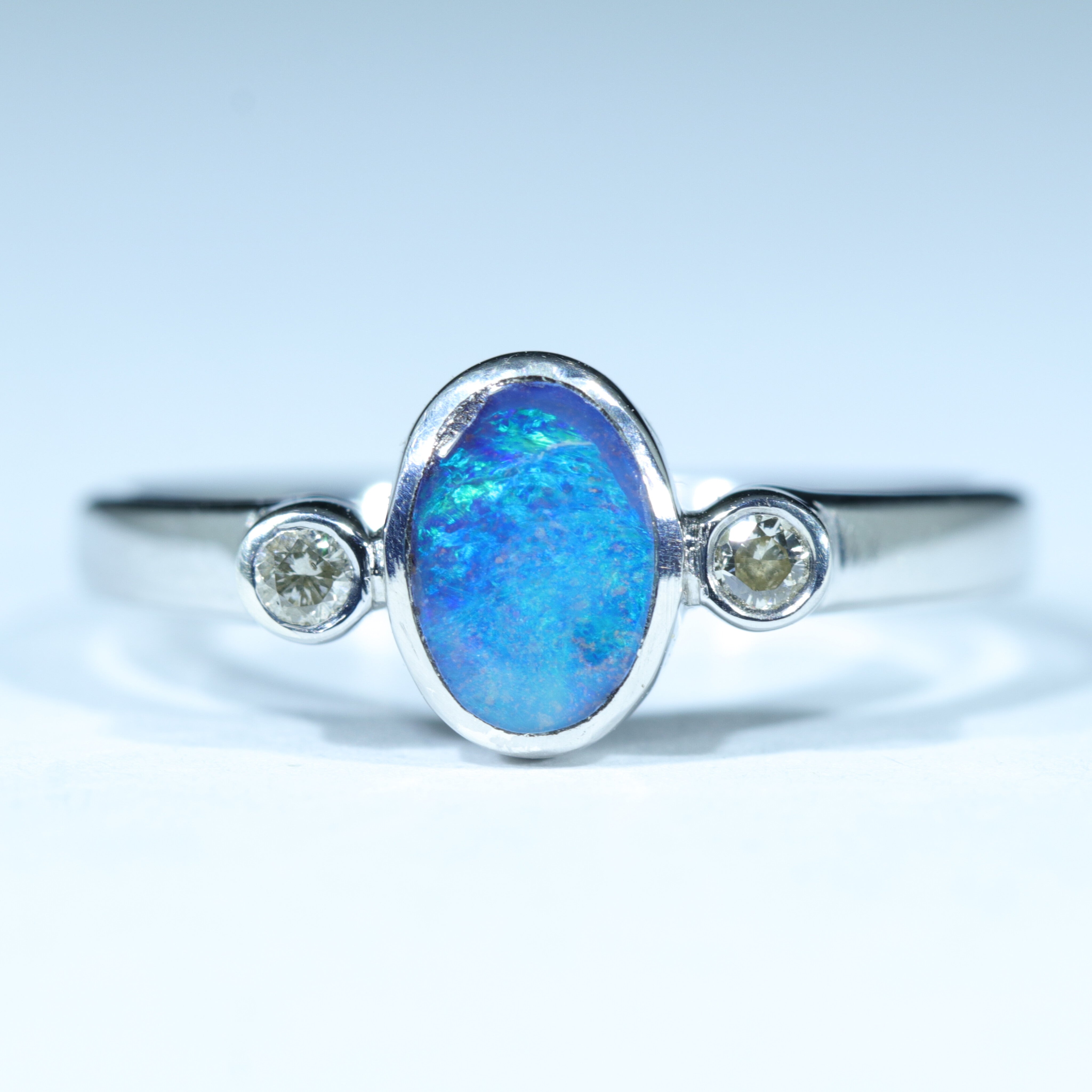 Australian Solid Boulder Opal and Diamond Silver Ring - Size 7.75 Code CC241