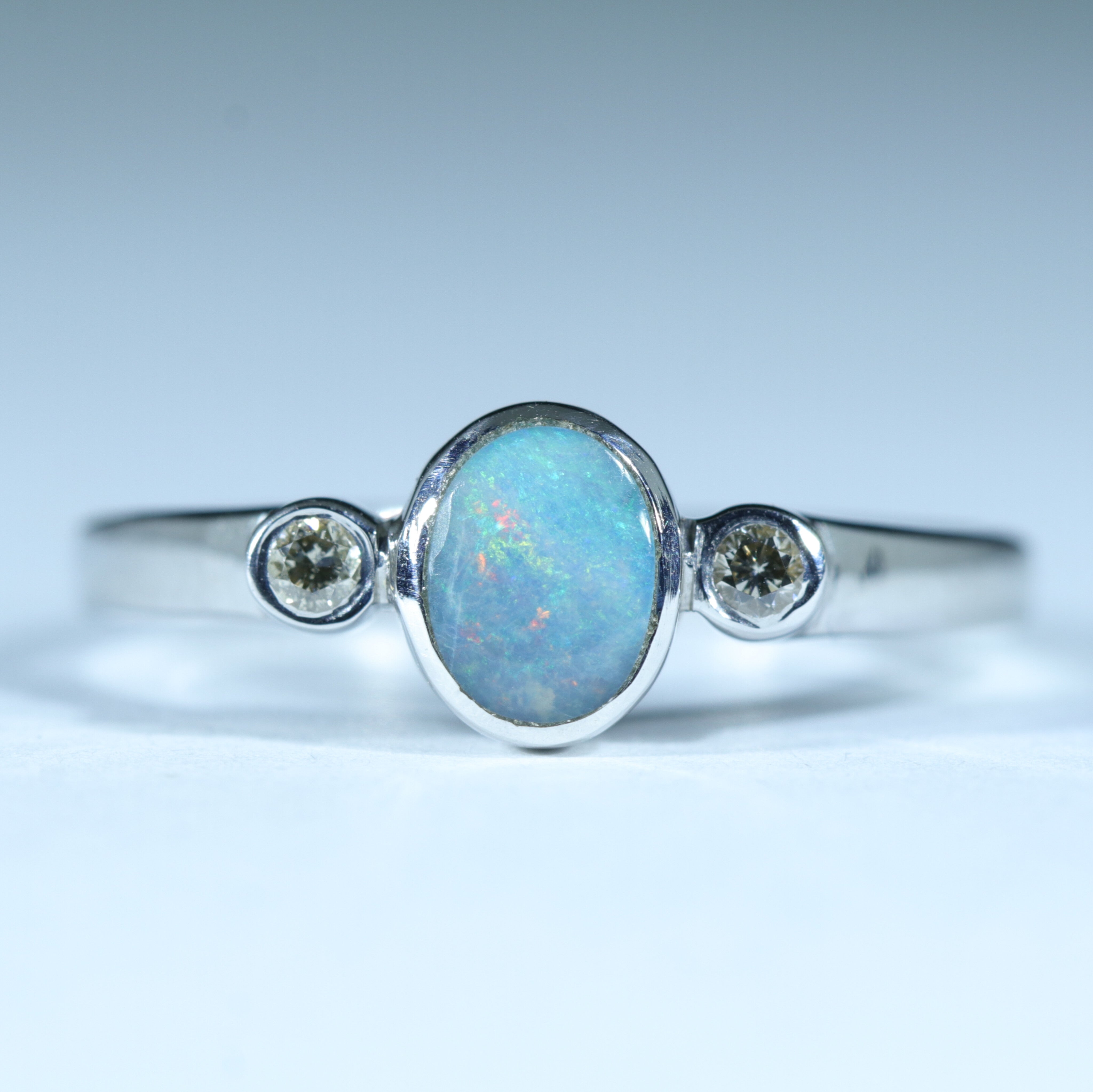 Australian Solid Boulder Opal and Diamond Silver Ring - Size 8.25 Code CC229