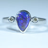 Natural Australian Lightning Ridge Opal Silver and Diamond Ring