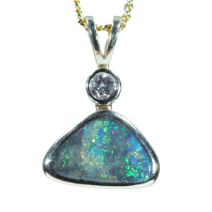 Natural Australian Queensland Boulder Opal Gold and Diamond Pendant