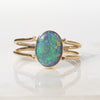 Natural Australian Black Opal with Flashes of Green set in Gold Ring - Size 7.5
