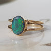 Natural Australian Black Opal with Flashes of Green set in Gold Ring - Size 7.5