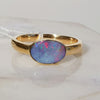 Natural White Opal with Flashes of Pink and Red Gold Ring - Size 8