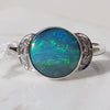 Beautiful Natural Australian Opal with Diamonds 18k White Gold Ring - Size 7.5