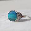 Beautiful Natural Australian Opal with Diamonds 18k White Gold Ring - Size 7.5