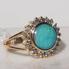 AMAZING.  Blue and Green Queensland Boulder Opal with Diamond Gold Ring. Size 7