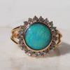 AMAZING.  Blue and Green Queensland Boulder Opal with Diamond Gold Ring. Size 7