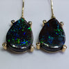 Natural Australian Boulder Opal Matrix and Diamond Gold Earring