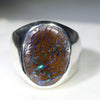 Natural Boulder Opal Matrix Mens Silver Ring -Size 10.5