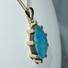 Natural Australian Blue Boulder Opal and Diamond  18K Gold Pendant .