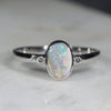 Australian Solid Boulder Opal and Diamond Silver Ring - Size 7