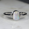 Australian Solid Boulder Opal and Diamond Silver Ring - Size 7
